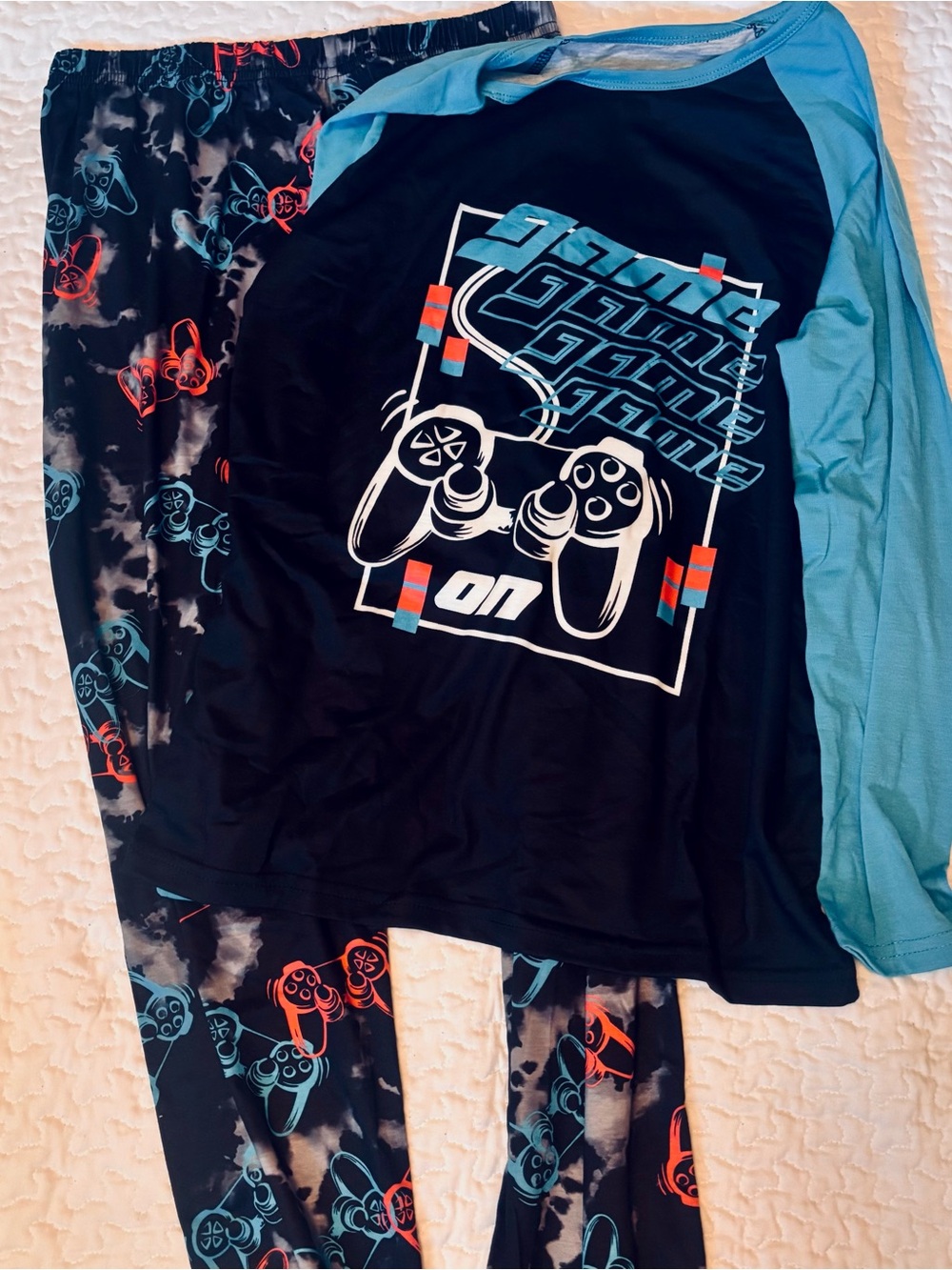 Kids Black & Light Blue Gaming-Graphic Pajama Set Boys Sz 14